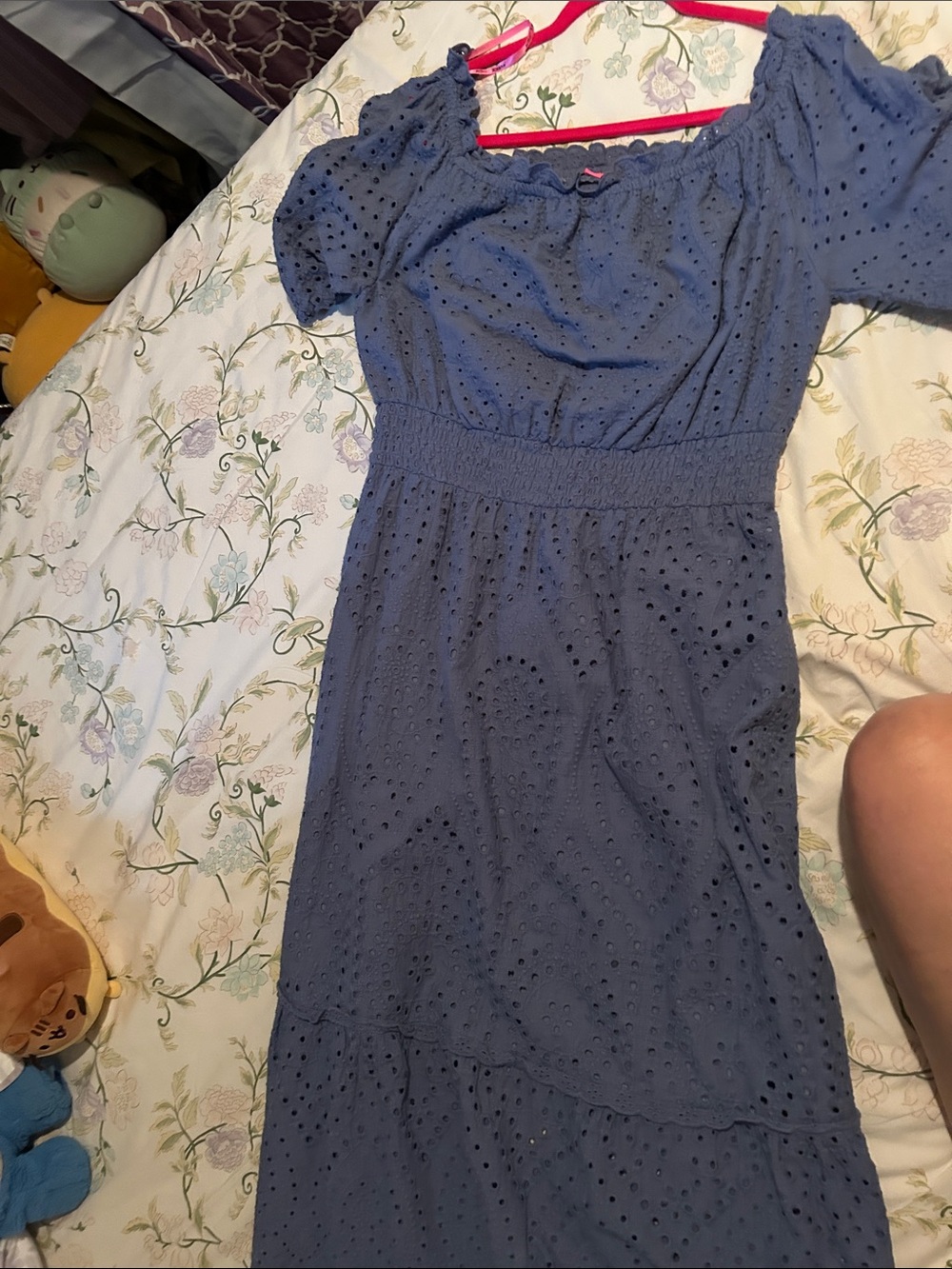 Betsey Johnson Blue Eyelet Off-Shoulder Midi Dress